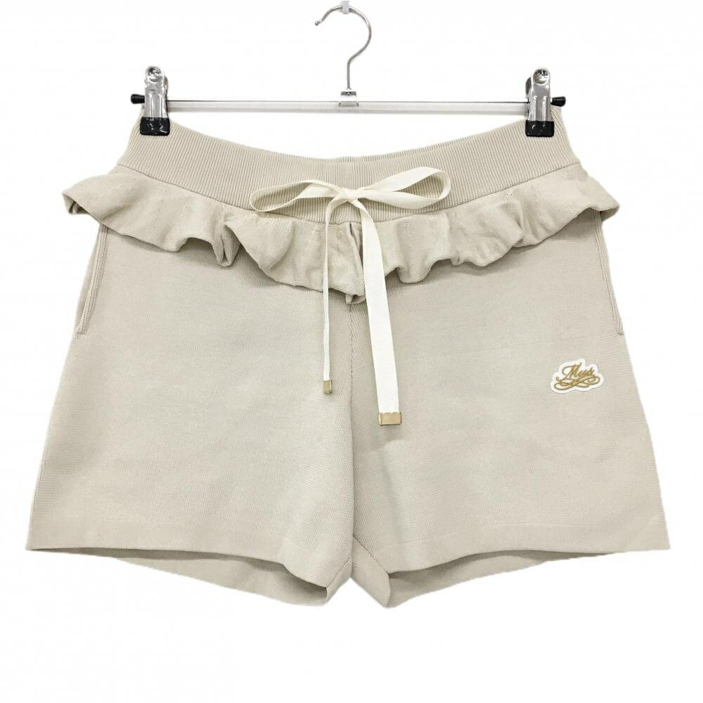 【新品】MUスポーツ ニットショートパンツ ライトベージュ フリル ウエストゴム 調節紐 レディース 44(XL) ゴルフウェア M・U SPORTS
