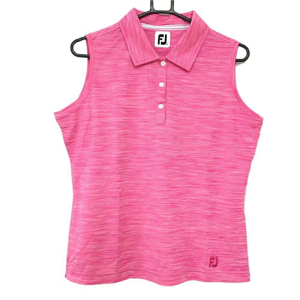 【美品】フットジョイ ノースリーブポロシャツ 杢ピンク ロゴ刺しゅう レディース XL ゴルフウェア FootJoy