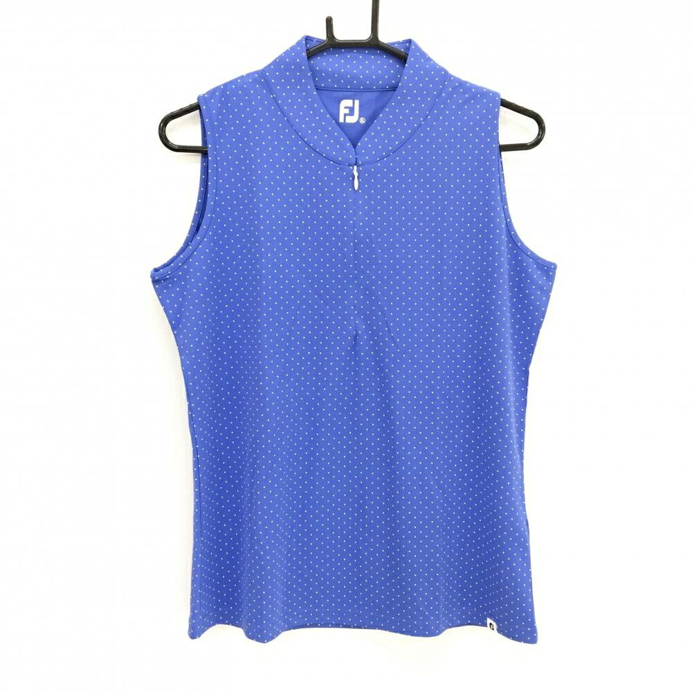 【超美品】フットジョイ ノースリーブポロシャツ ブルー×白 ドット ハーフジップ スタンドカラー レディース XL ゴルフウェア FootJoy