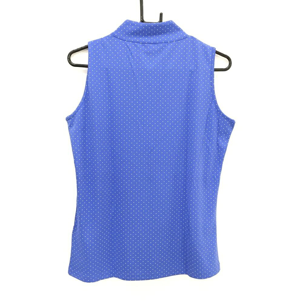 【超美品】フットジョイ ノースリーブポロシャツ ブルー×白 ドット ハーフジップ スタンドカラー レディース XL ゴルフウェア FootJoy