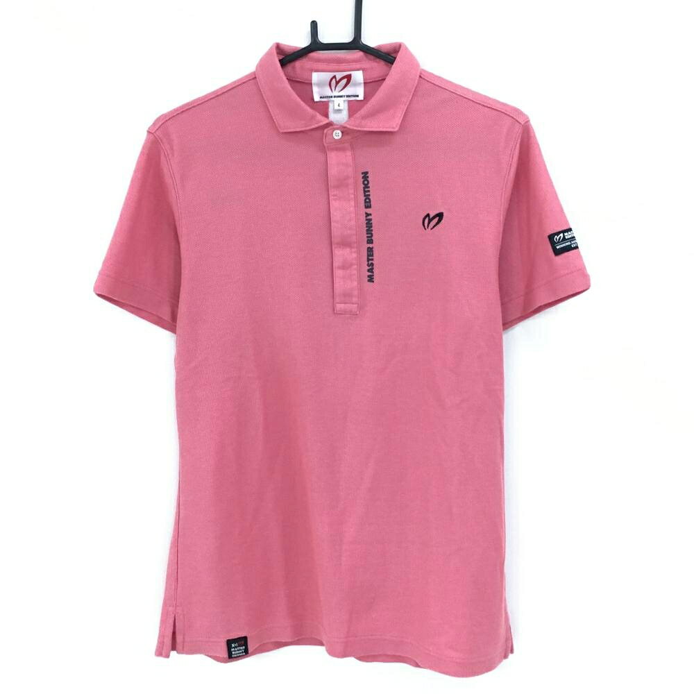 【25%OFFクーポン配布中！9/14まで】【美品】マスターバニー 半袖ポロシャツ ピンク系×黒 胸ロゴ メンズ 4(M) ゴルフウェア MASTER BUNNY EDITION