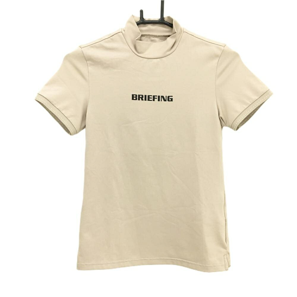 【超美品】ブリーフィング 半袖ハイネックシャツ ベージュ×黒 ロゴ ストレッチ レディース XS ゴルフウェア BRIEFING