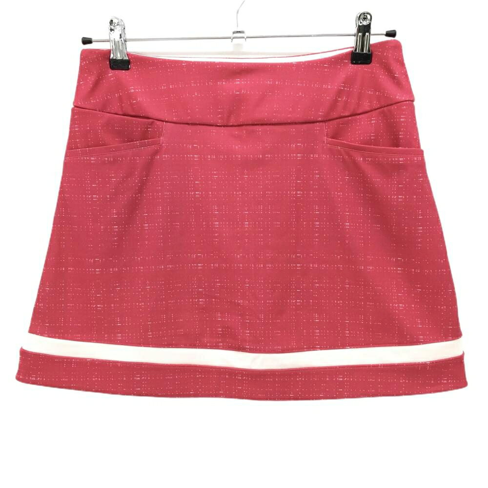 【超美品】アディダス ストレッチスカート ピンク×ラーとベージュ 地模様 裾ライン レディース L ゴルフウェア adidas