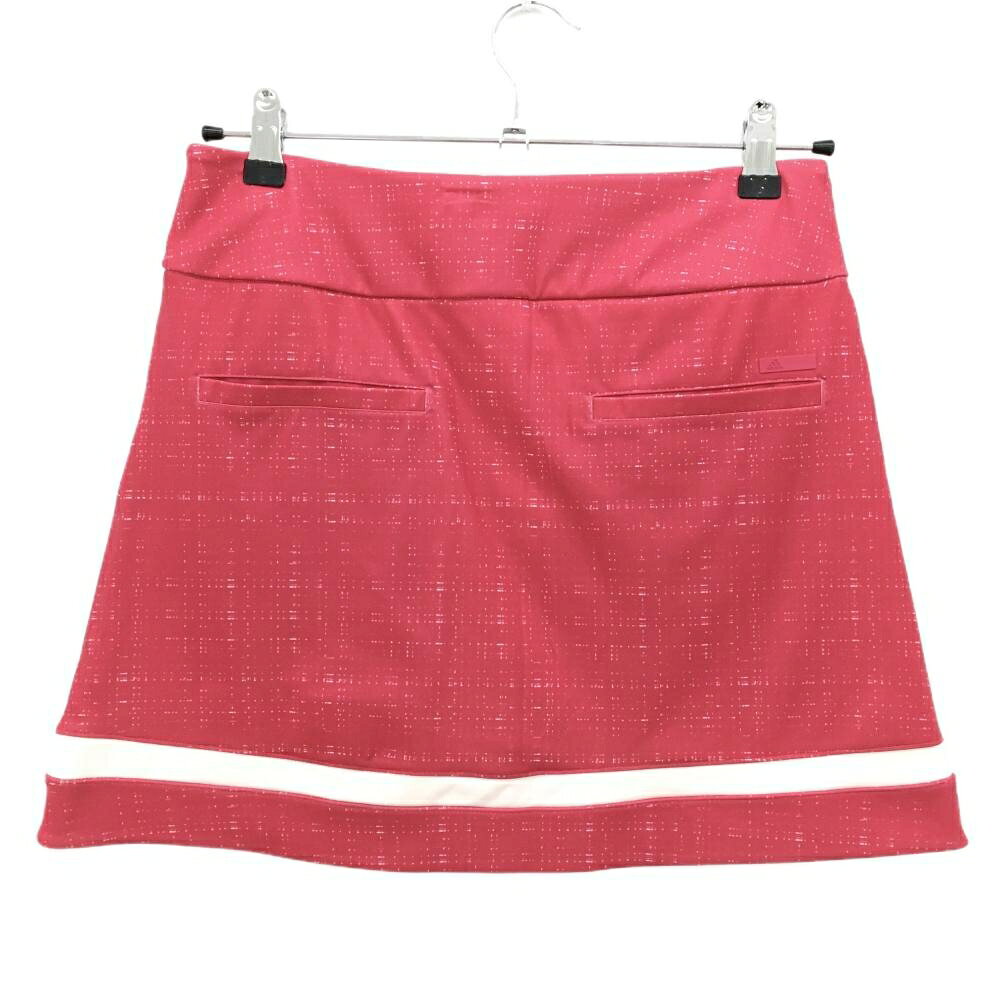 【超美品】アディダス ストレッチスカート ピンク×ラーとベージュ 地模様 裾ライン レディース L ゴルフウェア adidas