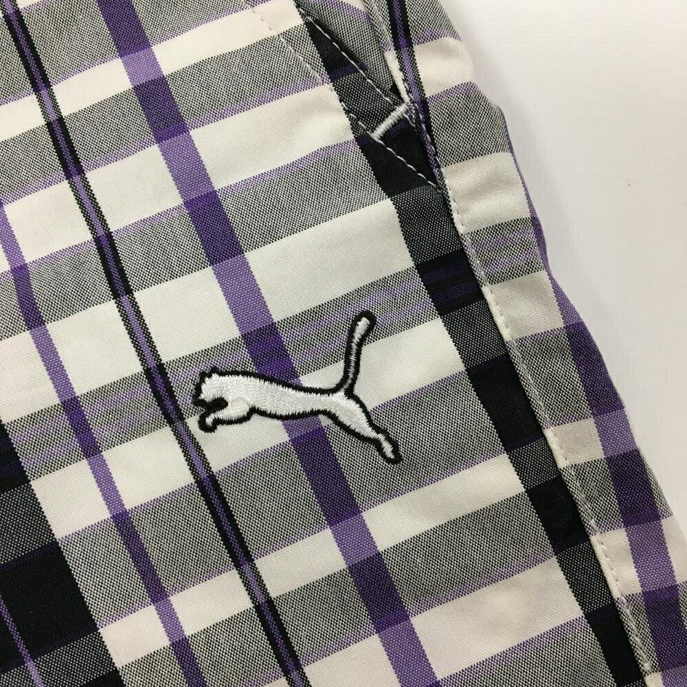 プーマ ハーフパンツ 白×パープル チェック コットン混 メンズ 73 ゴルフウェア PUMA