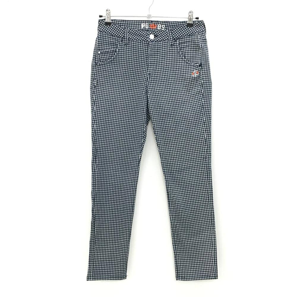 パーリーゲイツ パンツ ネイビー×白 細目格子柄 ストレッチ ロゴ刺しゅう レディース 0(S) ゴルフウェア PEARLY GATES