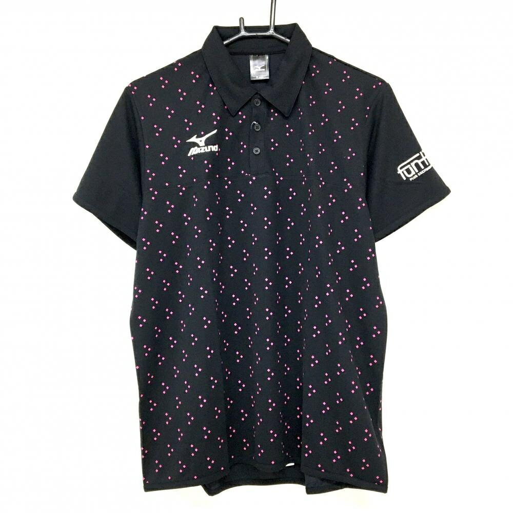 【新品】ミズノ 半袖ポロシャツ 黒×ピンク 総柄 UVカット メンズ O ゴルフウェア MIZUNO