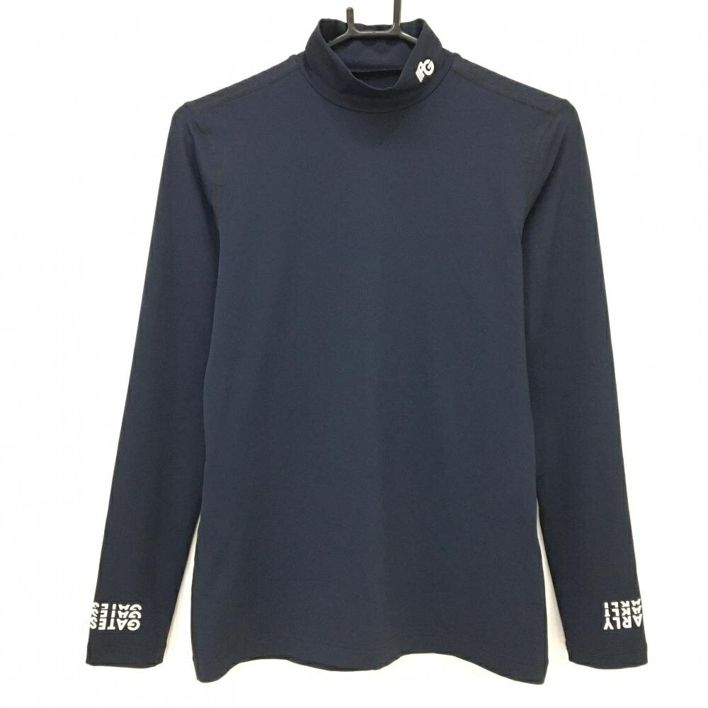 【超美品】パーリーゲイツ ハイネックインナーシャツ ネイビー×白 袖ロゴプリント レディース 2(L) ゴルフウェア PEARLY GATES