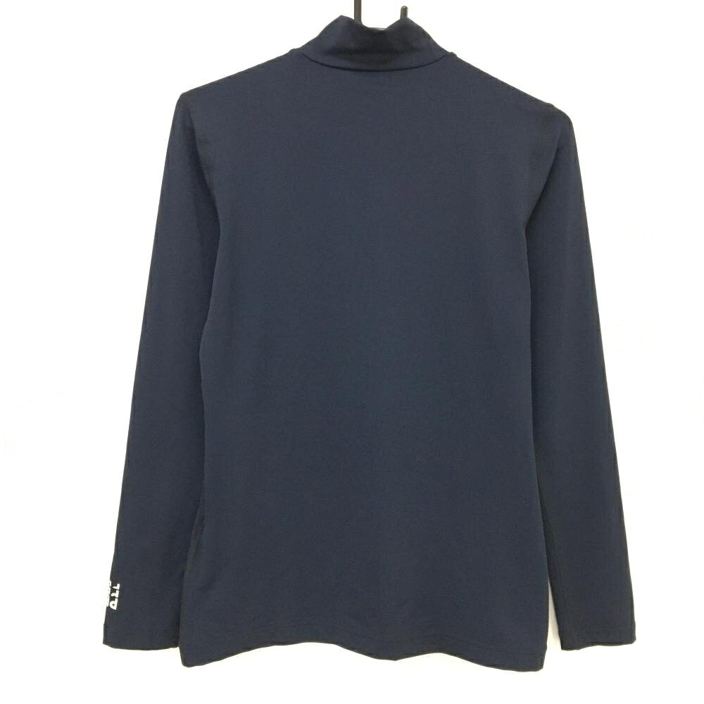 【超美品】パーリーゲイツ ハイネックインナーシャツ ネイビー×白 袖ロゴプリント レディース 2(L) ゴルフウェア PEARLY GATES