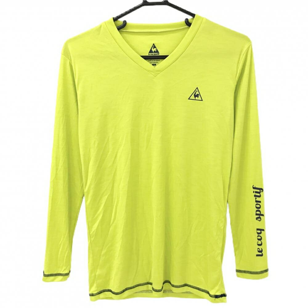 【超美品】ルコックゴルフ インナーシャツ ライトグリーン系 Vネック 袖ロゴ メンズ M ゴルフウェア le coq sportif