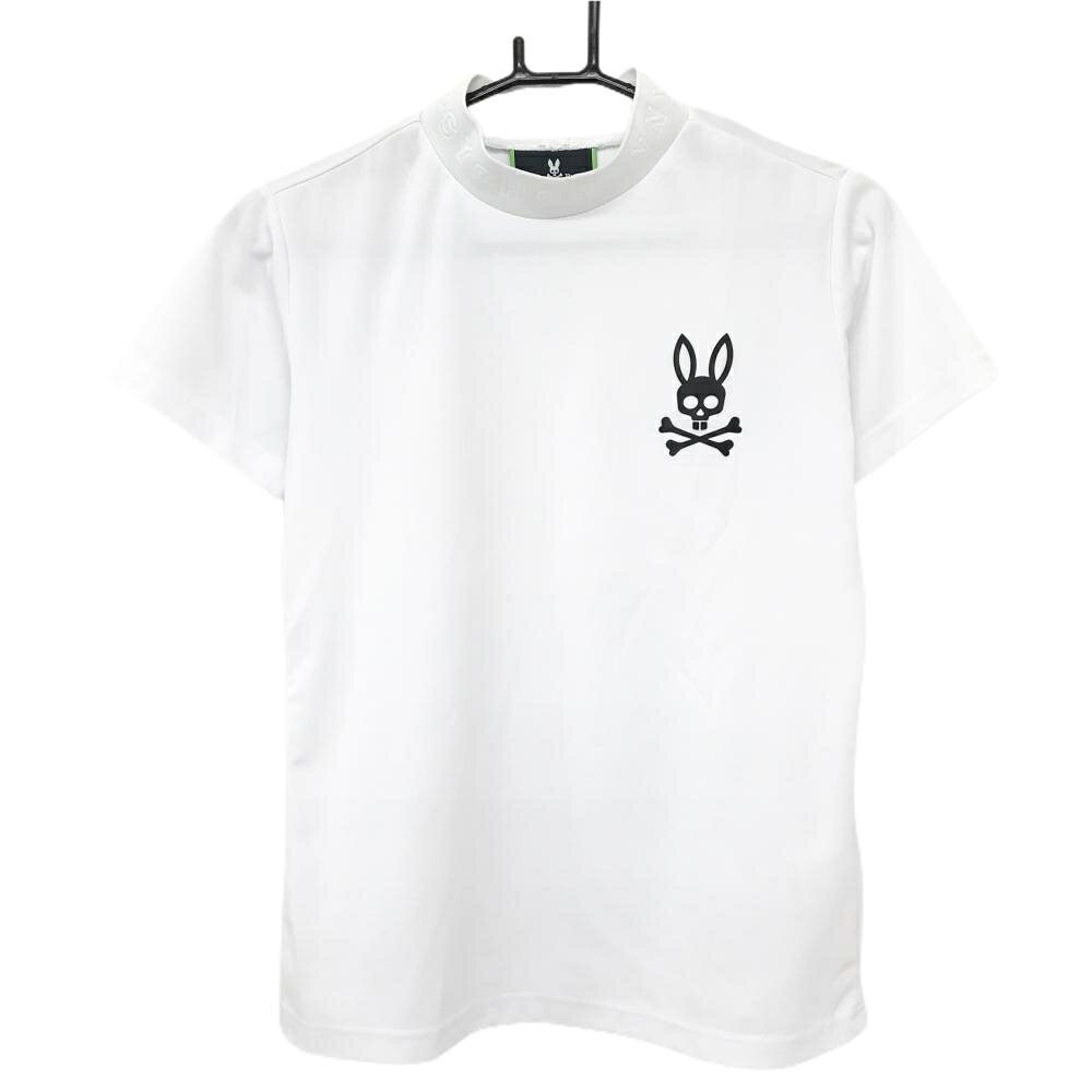【美品】サイコバニー 半袖ハイネックシャツ 白×黒 胸ロゴ レディース ゴルフウェア Psycho Bunny