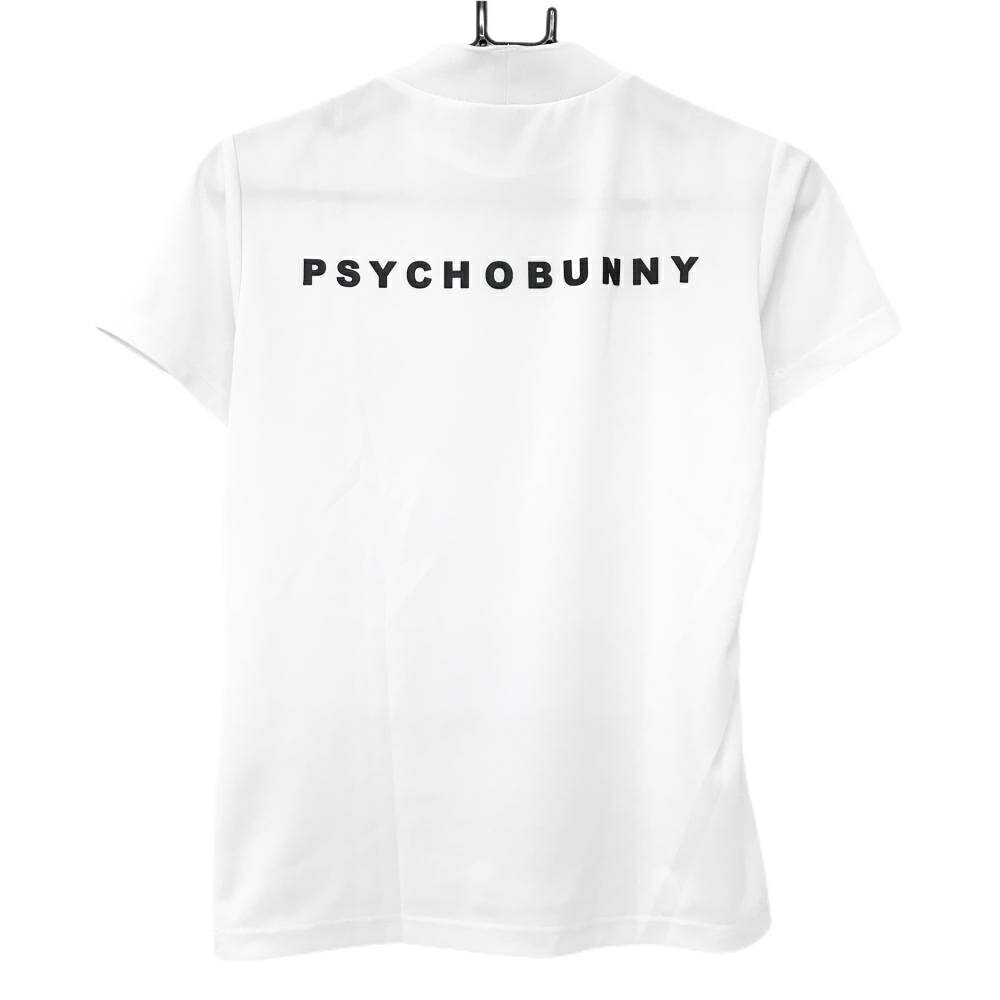 【美品】サイコバニー 半袖ハイネックシャツ 白×黒 胸ロゴ レディース ゴルフウェア Psycho Bunny