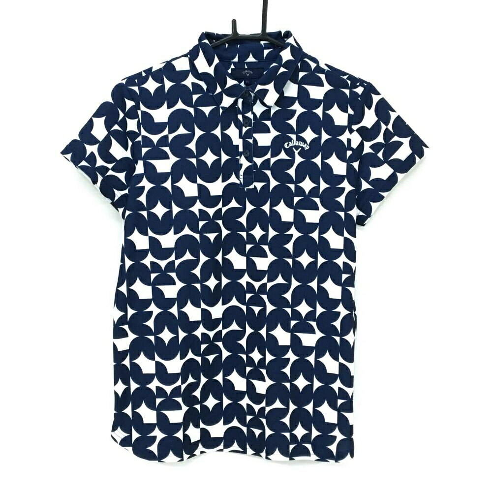 【25%OFFクーポン配布中！9/14まで】【美品】キャロウェイ 半袖ポロシャツ ネイビー×白 総柄 レディース LL ゴルフウェア 2024年モデル Callaway