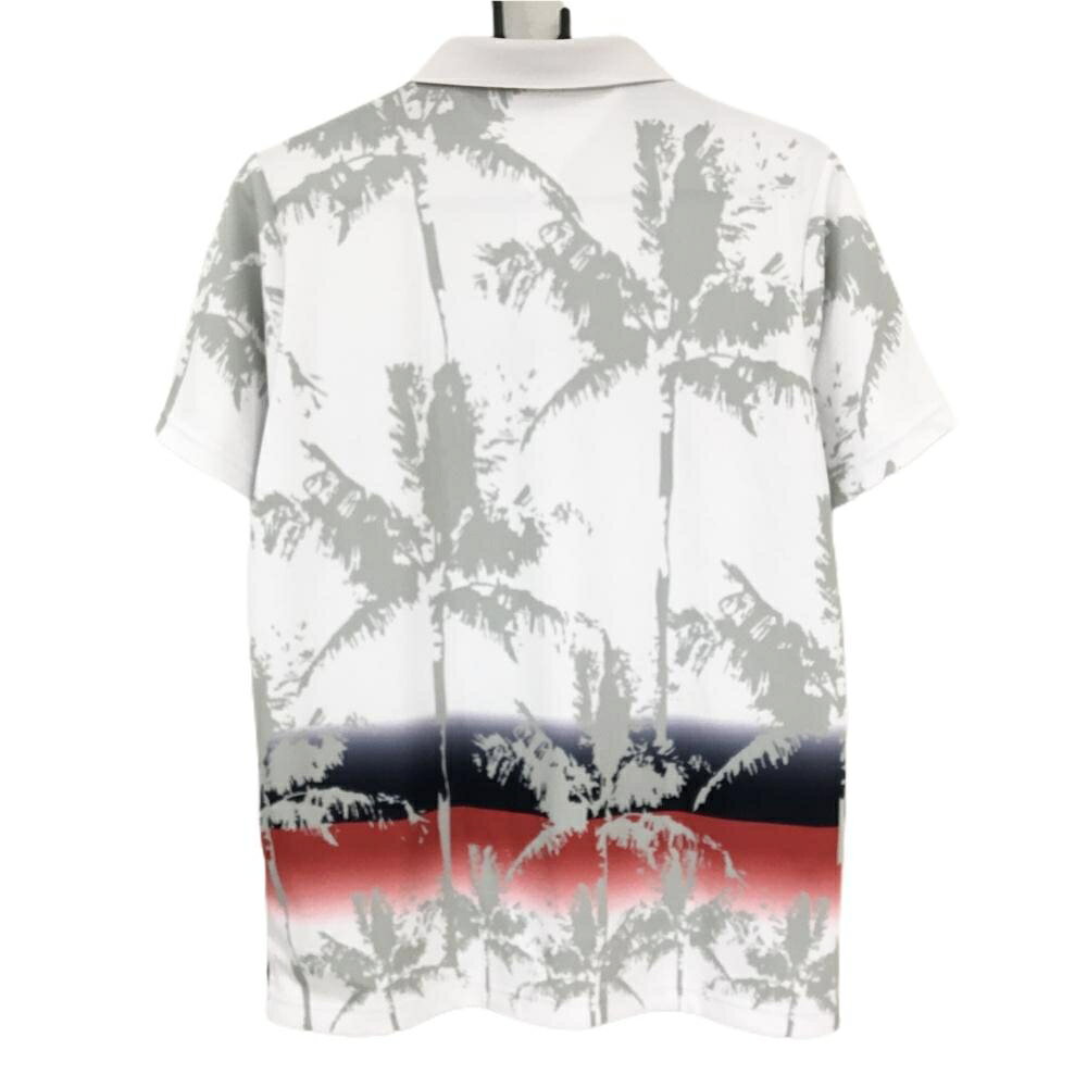 トミーヒルフィガー 半袖ポロシャツ 白×グレー×レッド 総柄 メンズ M ゴルフウェア Tommy Hilfiger Golf