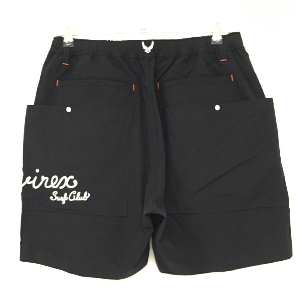 【超美品】アヴィレックスゴルフ ハーフパンツ 黒×白 ビッグポケット ウエスト一部ゴム メンズ ゴルフウェア AVIREX