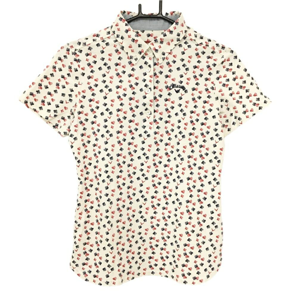 【25%OFFクーポン配布中！9/14まで】【美品】キャロウェイ レッドレーベル 半袖ポロシャツ オフホワイト×レッド×ネイビー 総柄 レディース M ゴルフウェア Callaway