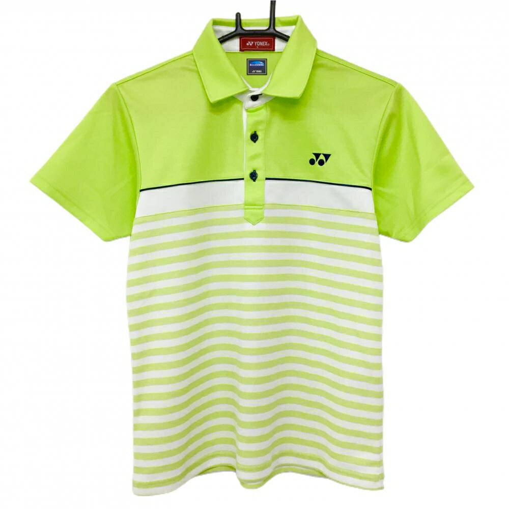 【超美品】ヨネックス 半袖ポロシャツ ライトグリーン×白 下部ボーダー VERY COOL メンズ S ゴルフウェア YONEX