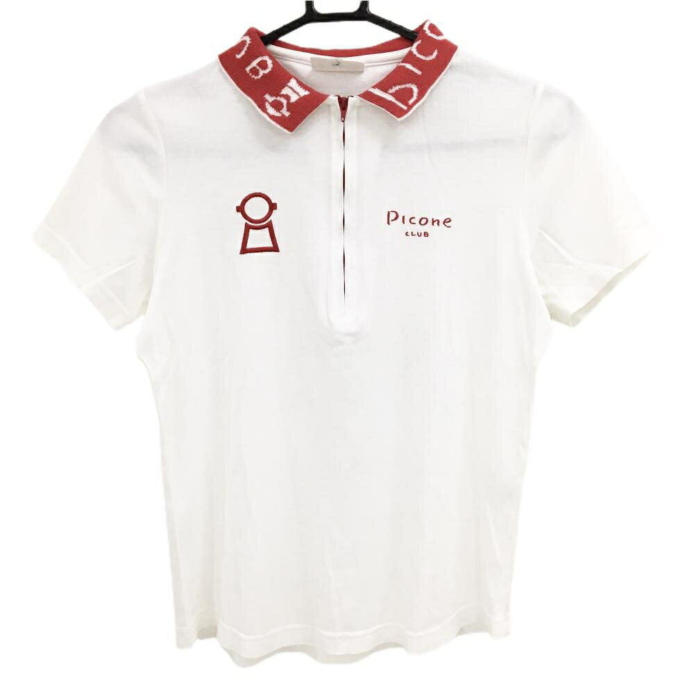 ピッコーネクラブ 半袖ポロシャツ 白×レッド ロゴ刺しゅう レディース I(M) ゴルフウェア PICONE
