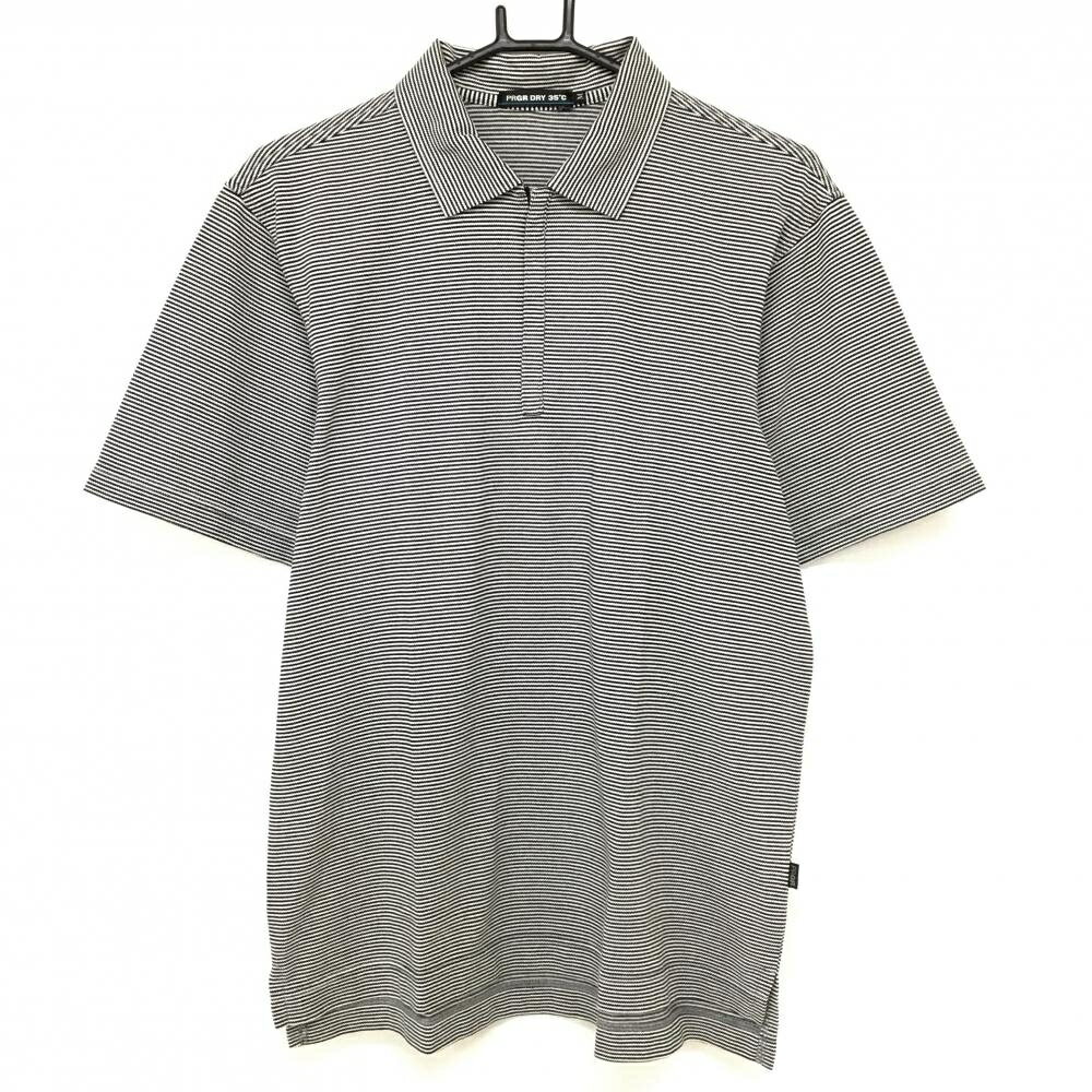 【超美品】プロギア 半袖ポロシャツ 黒×白 ボーダー ハーフジップ メンズ M ゴルフウェア PRGR