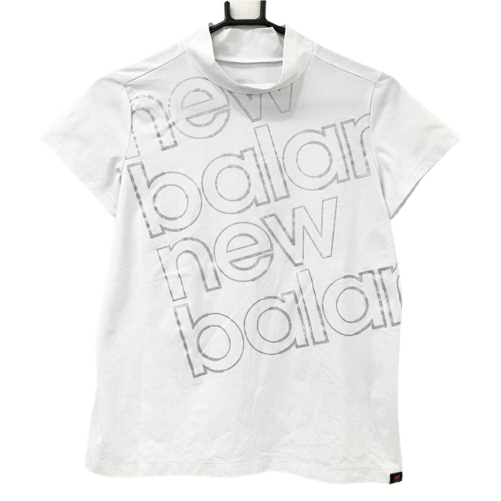 【超美品】ニューバランスゴルフ 半袖ハイネックシャツ 白×シルバー ロゴ一部ラメ レディース 1(M) ゴルフウェア New Balance