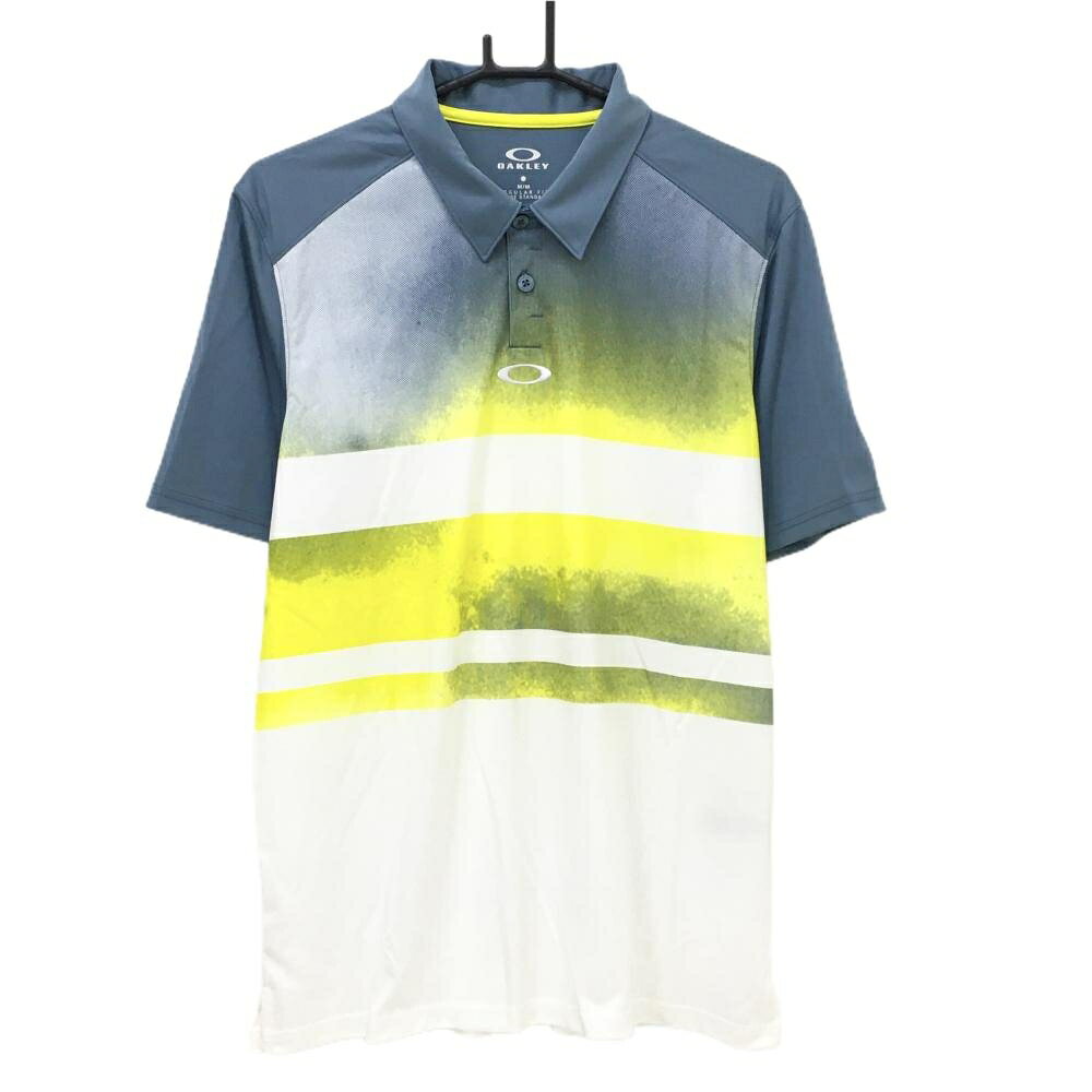 【超美品】オークリー 半袖ポロシャツ グレー×イエロー×白 腹部ライン HAPUNA メンズ M/M ゴルフウェア Oakley