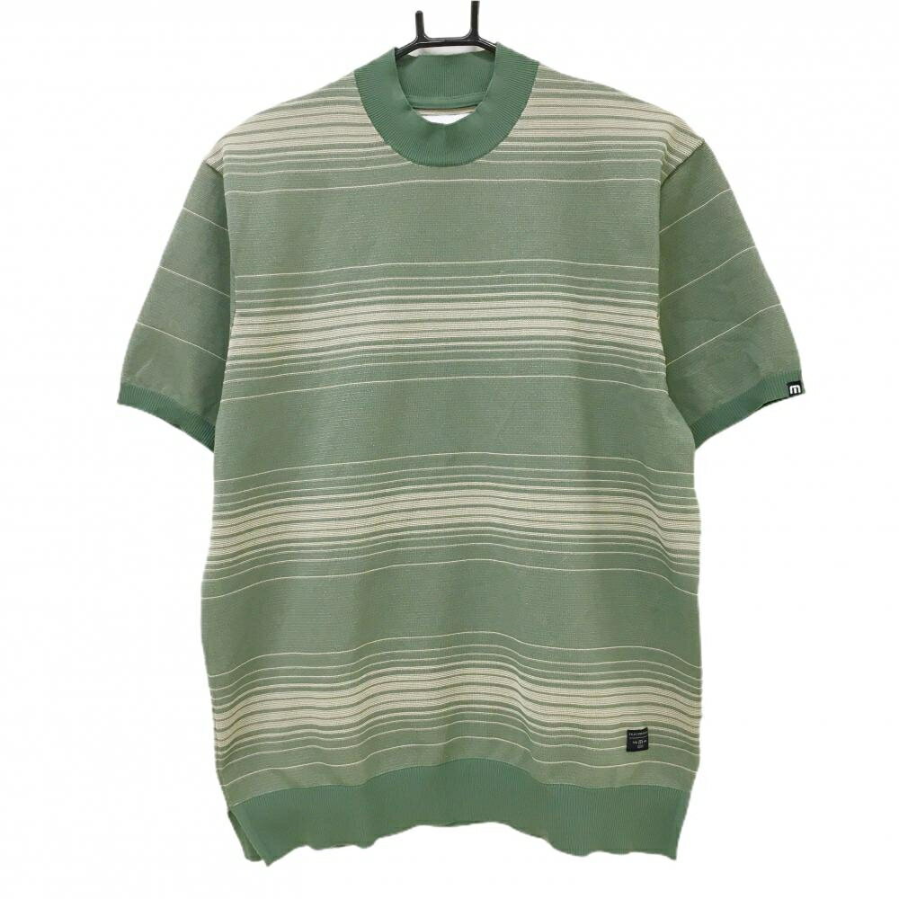 【超美品】トラヴィスマシュー 半袖ハイネックセーター グリーン系×ベージュ メンズ L ゴルフウェア TravisMathew