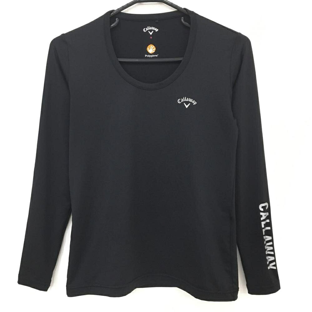 【超美品】キャロウェイ インナーシャツ 黒 ロゴプリント ストレッチ レディース M ゴルフウェア Callaway
