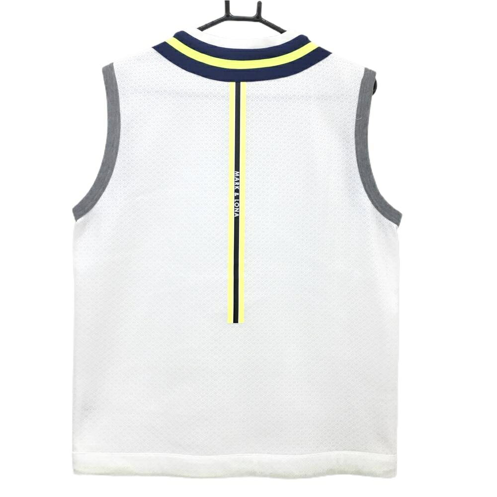 マークアンドロナ ベスト 白×ネイビー×蛍光イエロー メッシュ調 Vネック スカル メンズ 48(L) ゴルフウェア MARK＆LONA