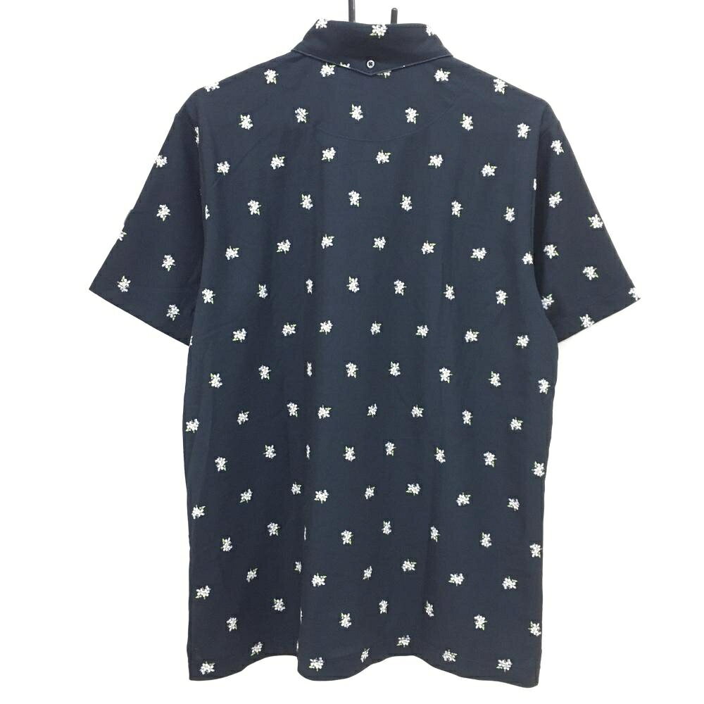カッパ 半袖ポロシャツ 黒×白 花柄 ボタンダウン メンズ 0(XL) ゴルフウェア Kappa