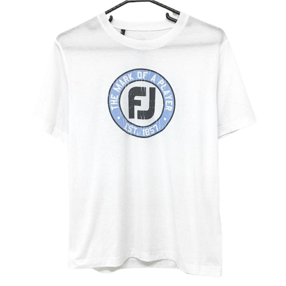 【美品】フットジョイ Tシャツ 白×ライトブルー フロントロゴ メンズ L ゴルフウェア FootJoy