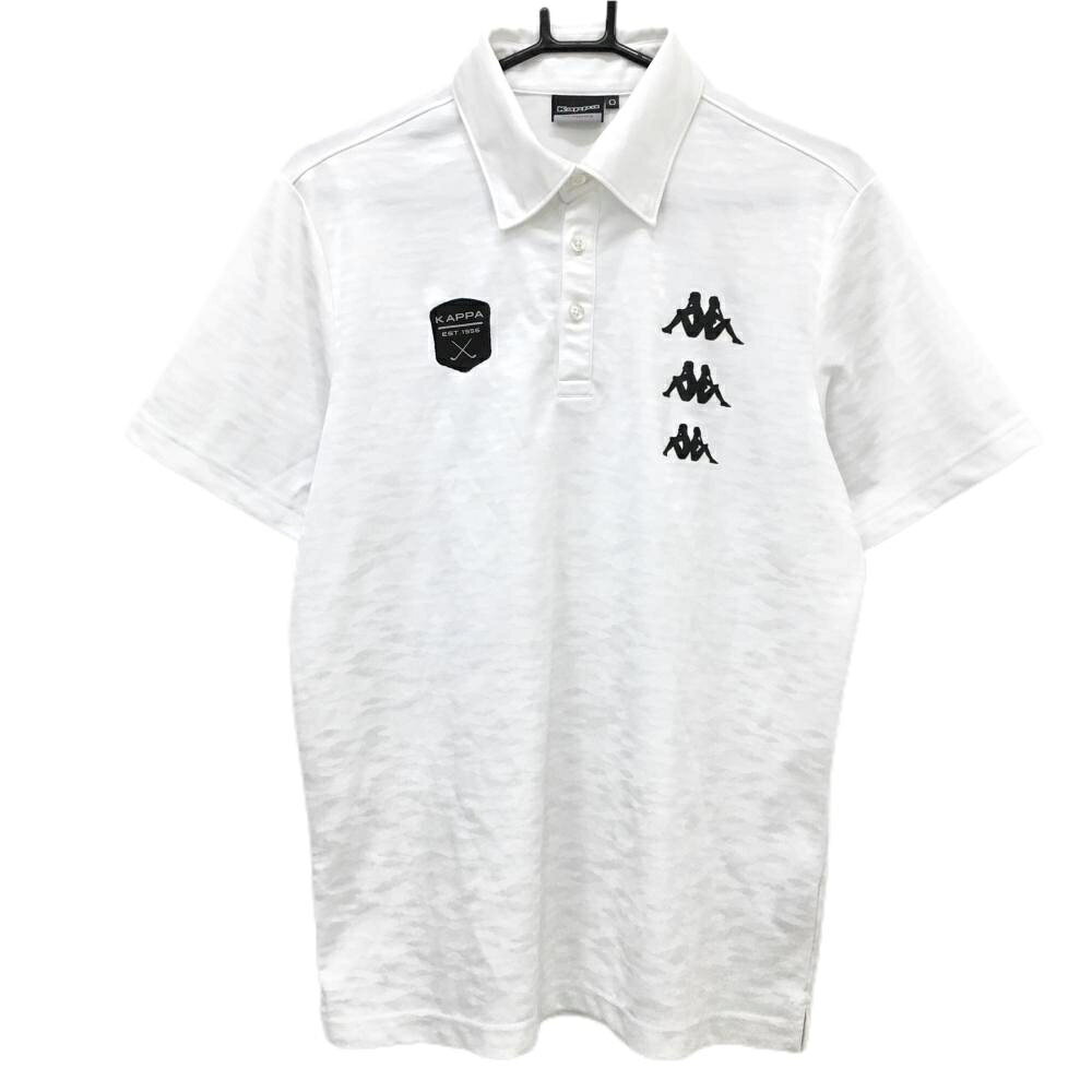 カッパ 半袖ポロシャツ 白 総柄地模様 ロゴ黒 メンズ 0(XL) ゴルフウェア Kappa