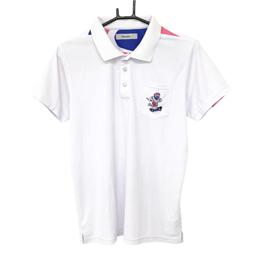 【25%OFFクーポン配布中！9/14まで】ラッセルノ 半袖ポロシャツ 白×ピンク 胸ポケット ルチャマスク メンズ 4(M) ゴルフウェア RUSSELUNO