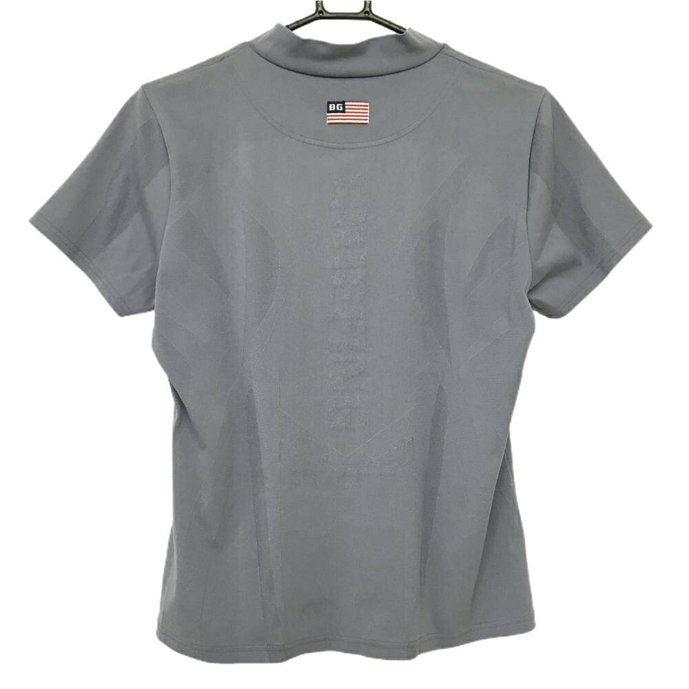 【超美品】ブリーフィング 半袖ハイネックシャツ グレー 一部メッシュ 背面ロゴ レディース M ゴルフウェア BRIEFING