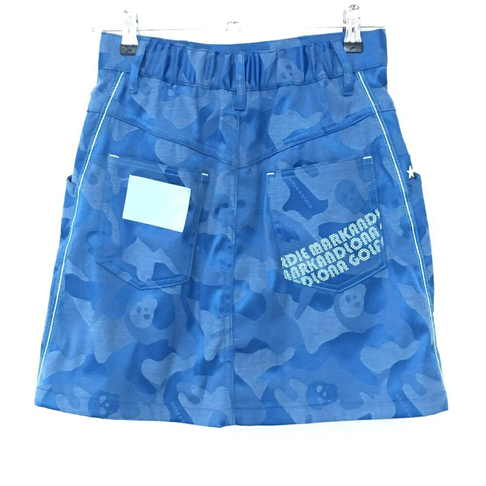 【超美品】マークアンドロナ スカート ブルー系 カモフラ地模様 スカル 迷彩 レディース 38(M) ゴルフウェア MARK＆LONA