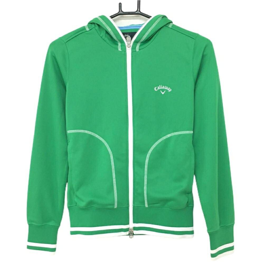 【新品】キャロウェイ ジップパーカー グリーン×白 袖・裾2ライン ジャケット レディース M ゴルフウェア Callaway