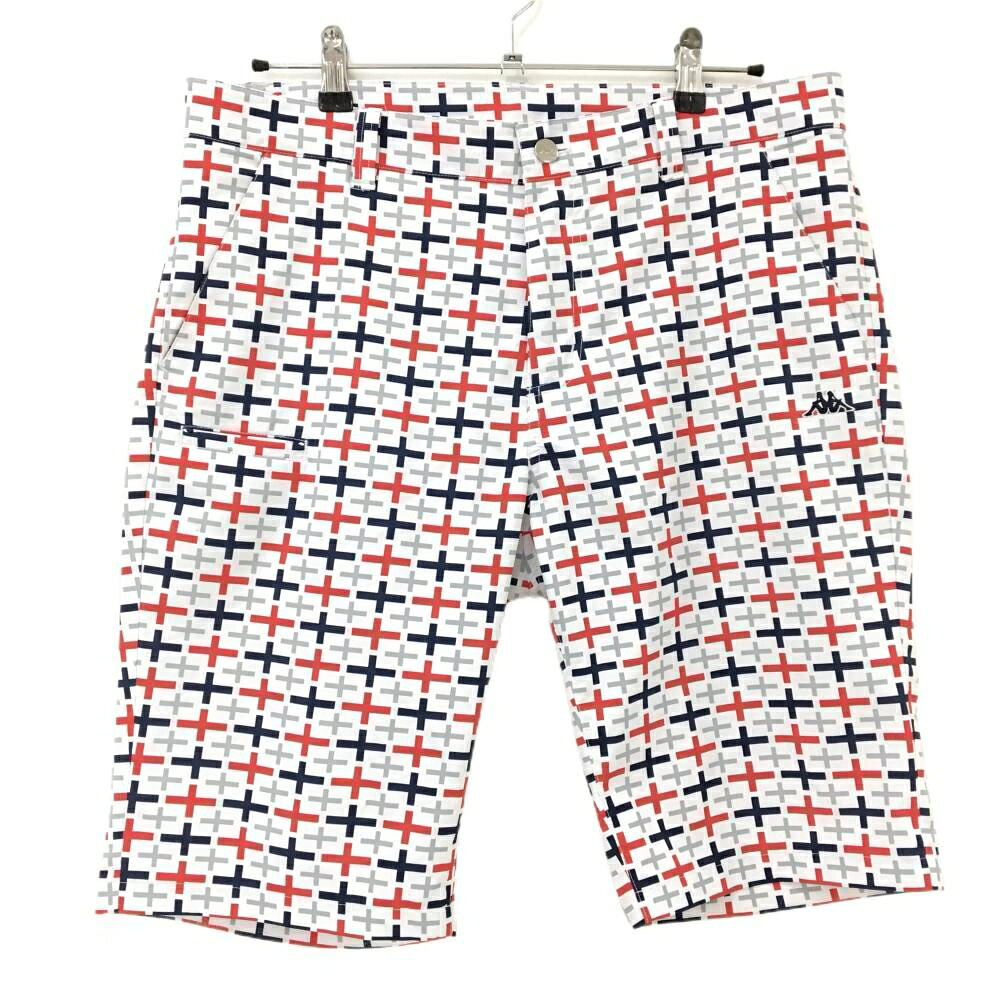 カッパ ハーフパンツ 白×レッド×ネイビー 十字総柄 撥水 ストレッチ メンズ XL ゴルフウェア Kappa