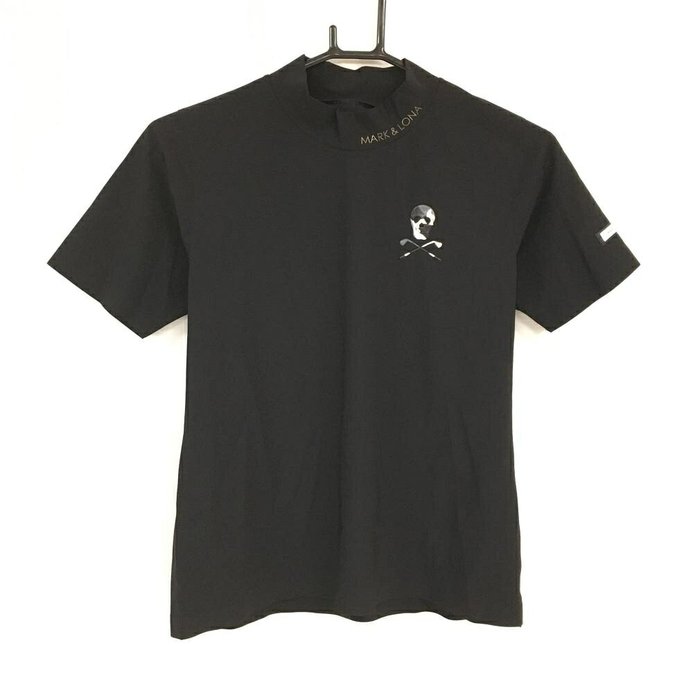 【超美品】マークアンドロナ 半袖ハイネックシャツ 黒 迷彩スカル ナイロン混 レディース 38(M) ゴルフウェア MARK＆LONA