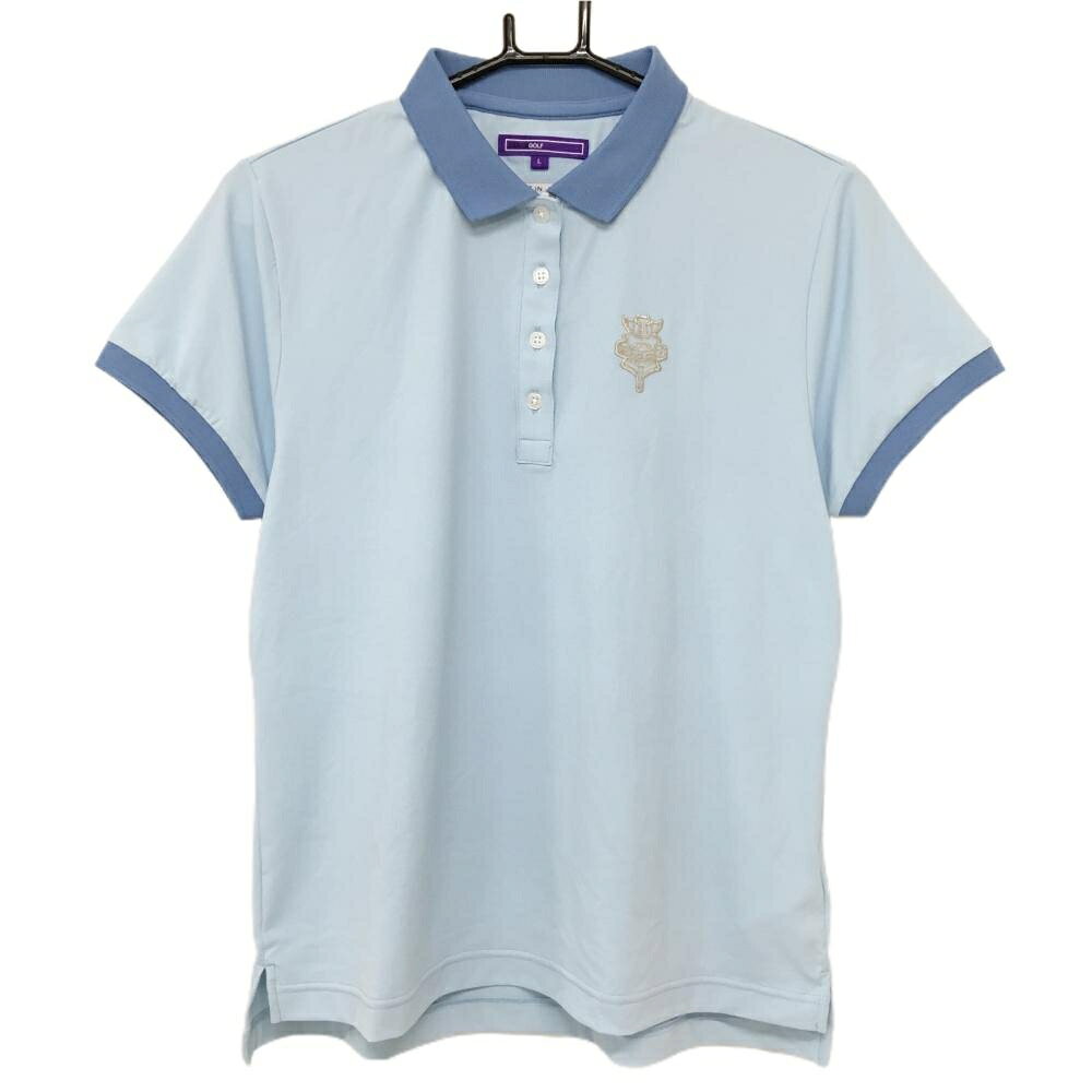 【美品】ビームスゴルフ 半袖ポロシャツ ライトブルー ロゴ刺しゅう レディース L ゴルフウェア BEAMS GOLF