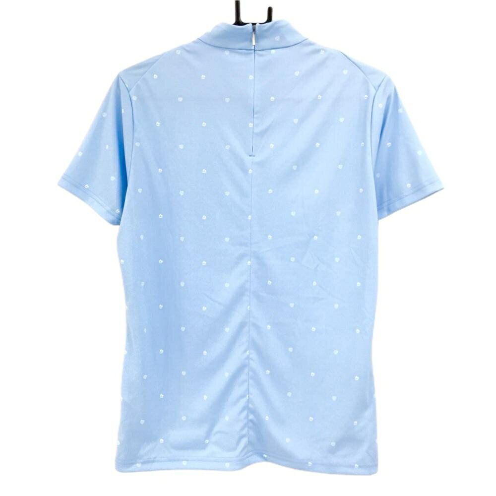 【美品】テーラーメイド 半袖ハイネックシャツ ライトブルー×白 ロゴ総柄 レディース O ゴルフウェア TaylorMade