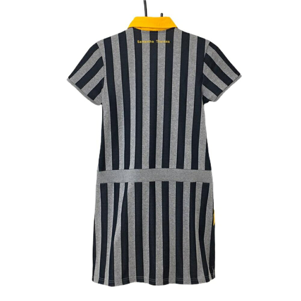 【美品】サマンサタバサ 半袖ワンピース 杢グレー×ネイビー×イエロー レディース 38(M) ゴルフウェア Samantha Thavasa