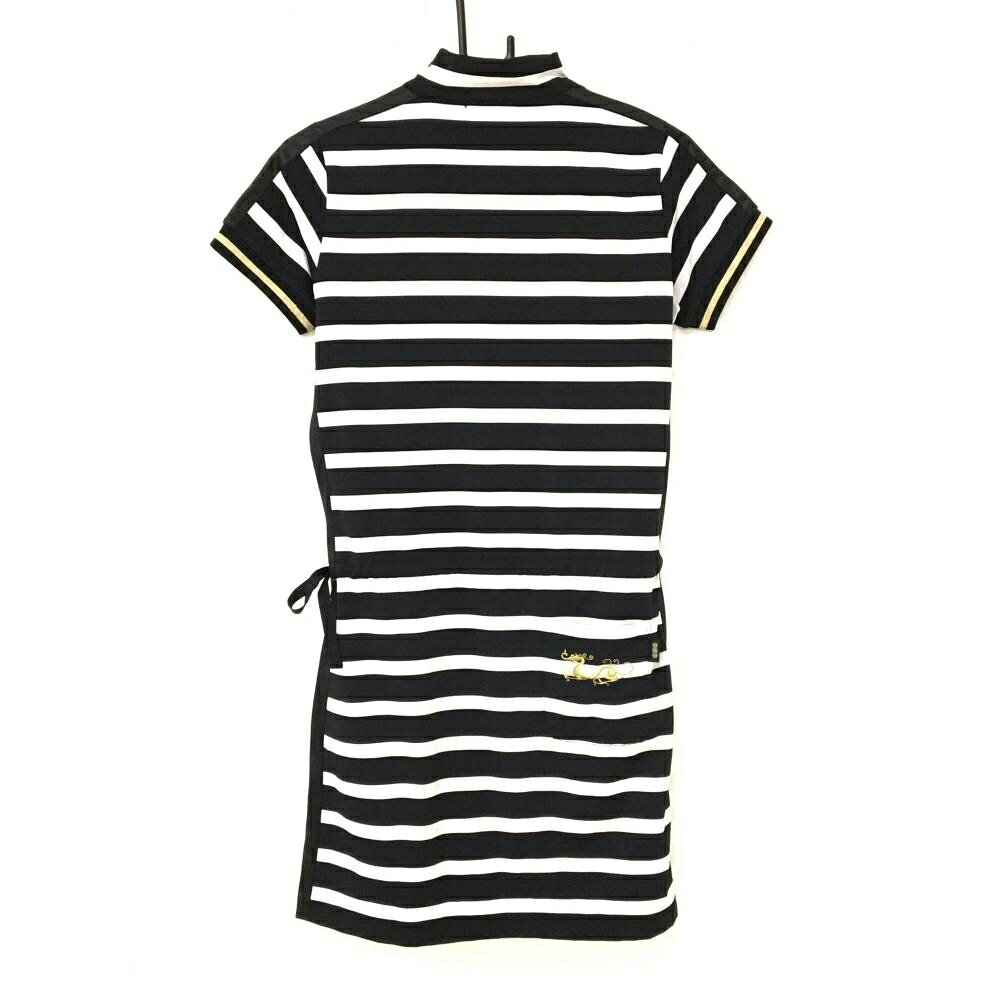 【超美品】ダンスウィズドラゴン 半袖ハイネックワンピース 黒×白 ボーダー ストレッチ レディース 2(M) ゴルフウェア Dance With Dragon