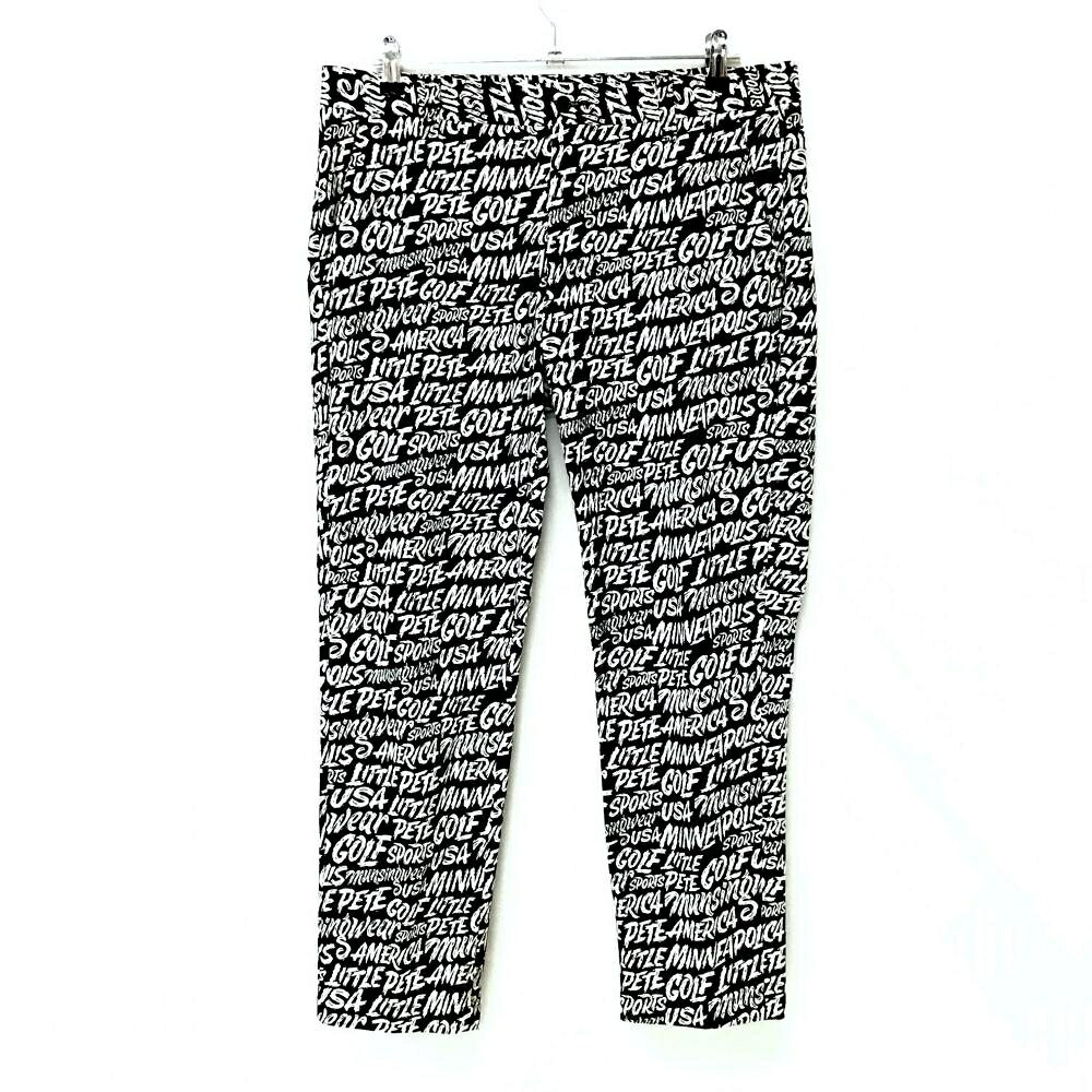 マンシングウェア パンツ 黒×白 英字総柄 ストレッチ メンズ 88 ゴルフウェア Munsingwear