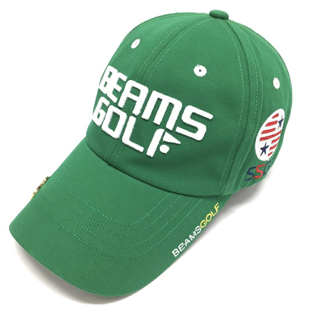 【美品】ビームスゴルフ キャップ グリーン×白 立体ロゴ刺しゅう マーカー付き 58cm～60cm ゴルフウェア BEAMS GOLF