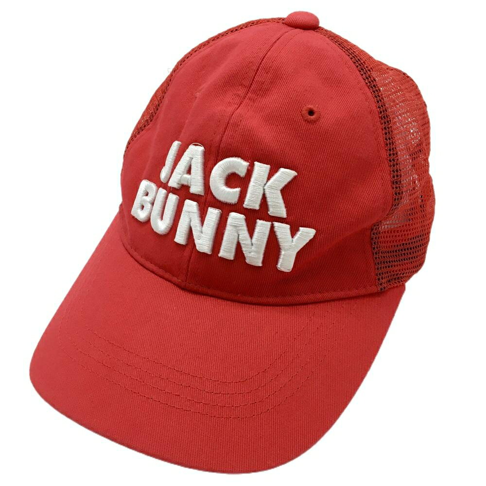 【美品】ジャックバニー メッシュキャップ レッド×白 立体ロゴ レディース ゴルフウェア Jack Bunny