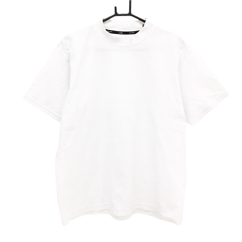 【美品】デサント 半袖ハイネックシャツ 白 型押し英字 シンプル メンズ L ゴルフウェア DESCENTE