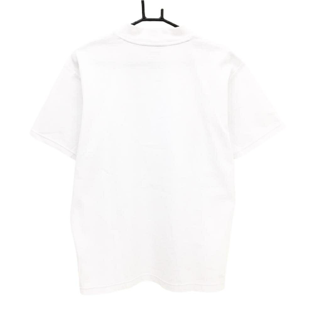 【美品】デサント 半袖ハイネックシャツ 白 型押し英字 シンプル メンズ L ゴルフウェア DESCENTE