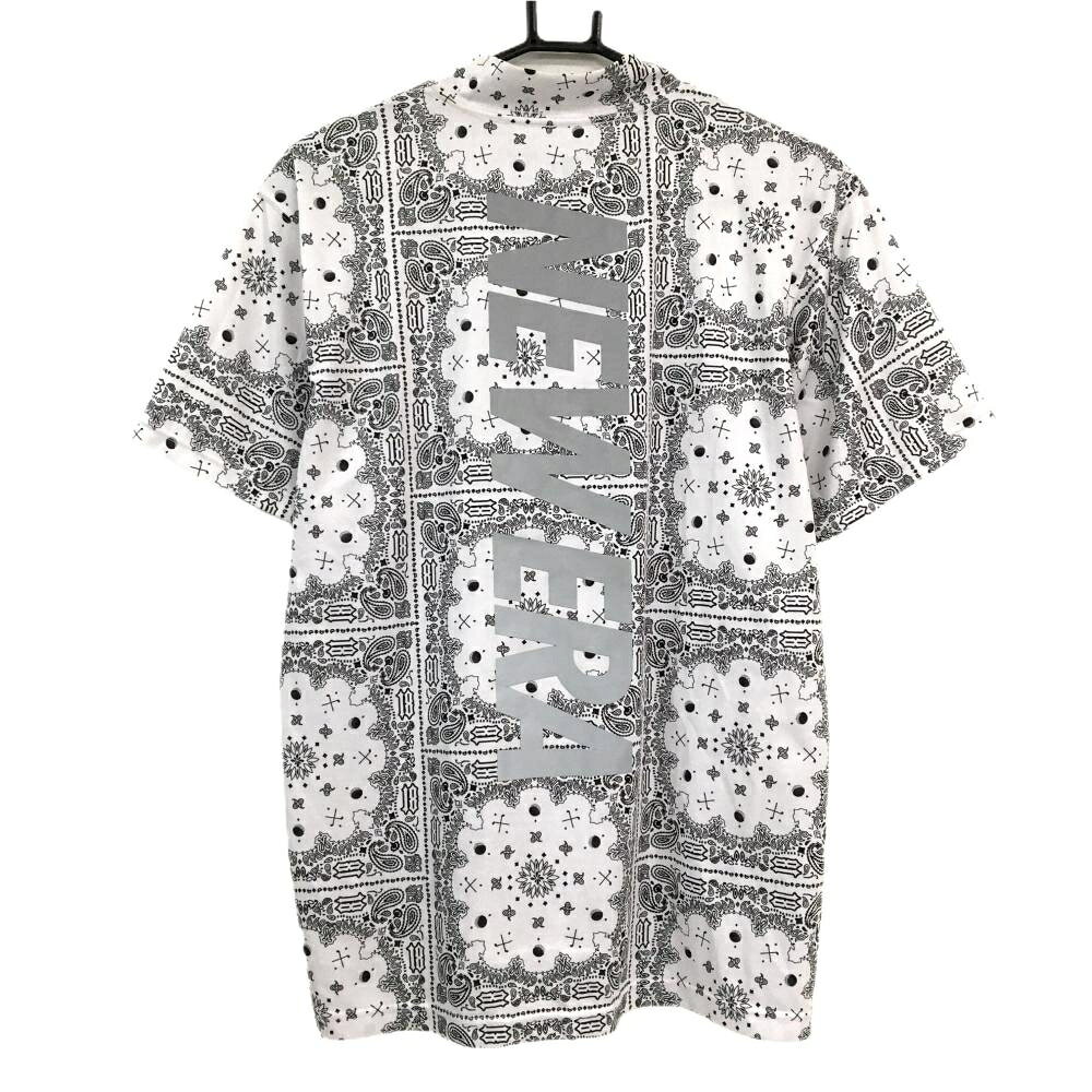ニューエラ 半袖ハイネックシャツ 白×黒 総柄 後ろロゴプリント メンズ MEDIUM ゴルフウェア New Era
