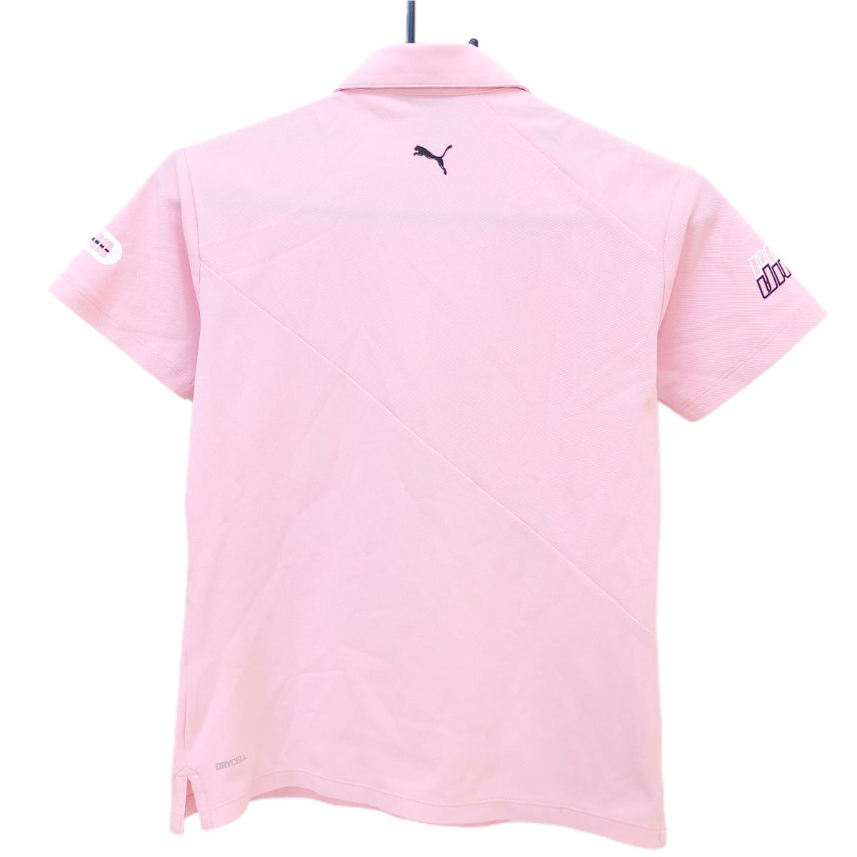 【美品】プーマ 半袖ポロシャツ ピンク ロゴプリント レディース S ゴルフウェア PUMA
