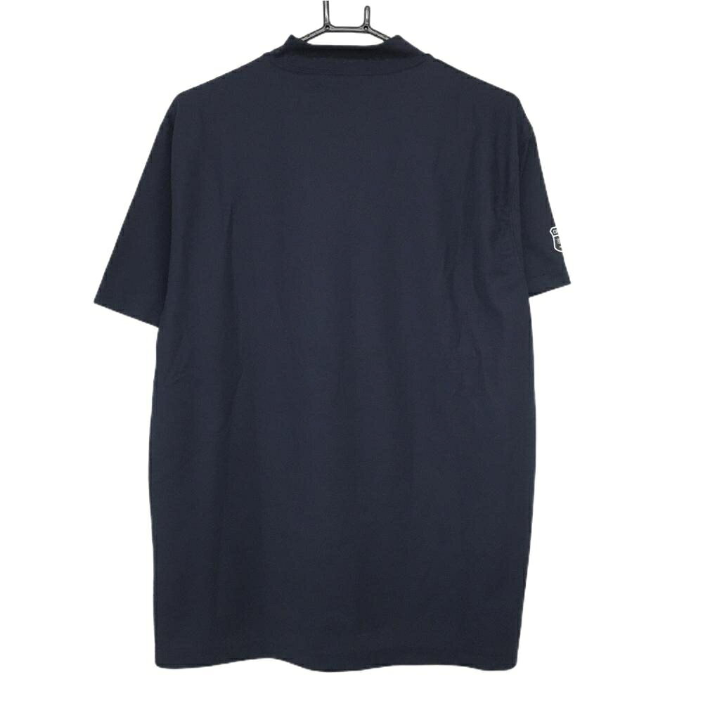 【超美品】チャンピオン 半袖ハイネックシャツ ネイビー×白 ロゴプリント メンズ X-LARGE ゴルフウェア Champion