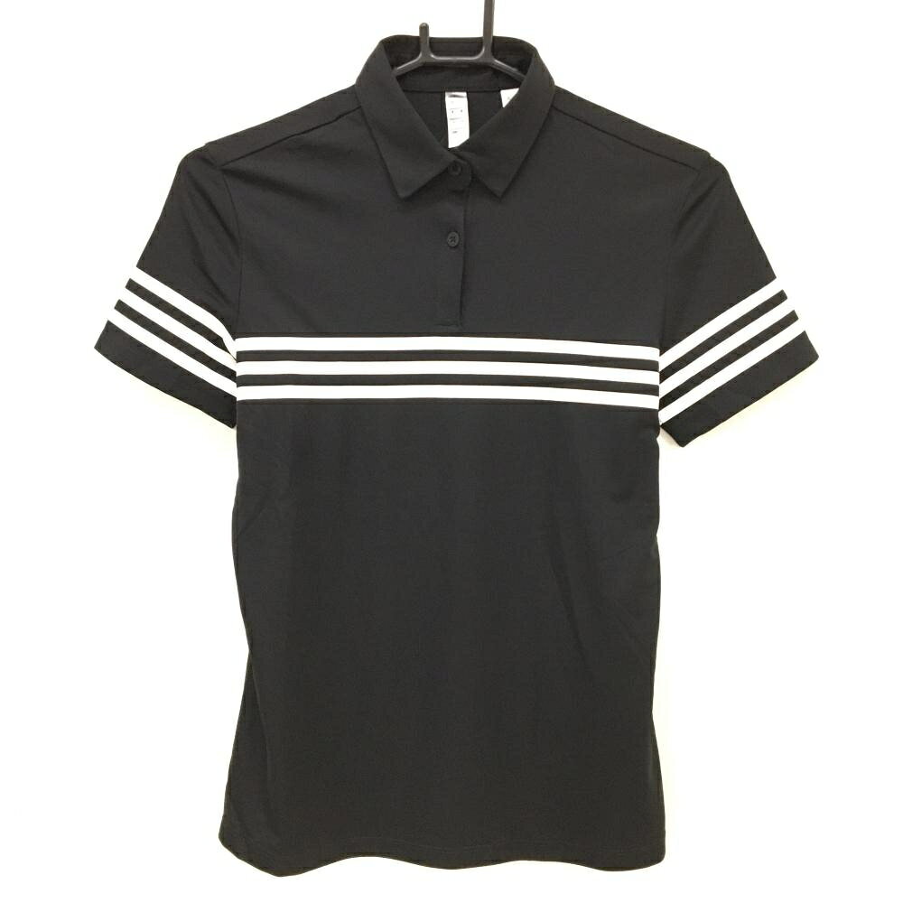 【25%OFFクーポン配布中！9/14まで】【美品】アディダス 半袖ポロシャツ 黒×白 3ライン レディース M ゴルフウェア adidas